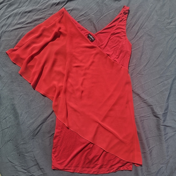 Bebe asymmetrical sheer chiffon shoulder dress - Picture 1 of 2